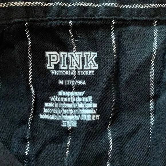 PINK Victoria's Secret Sleep Shirt‎ Womens Medium Black Silver Pajama Top Button - Image 4