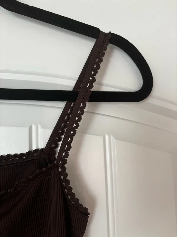 Brown Ribbed Dress with Rose Detail - Image 3