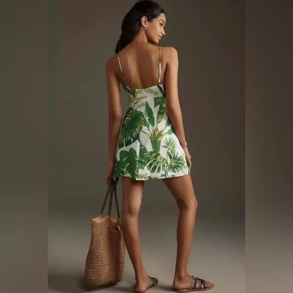 Farm Rio Tropical Forest Linen Mini Dress Green XS - Image 6