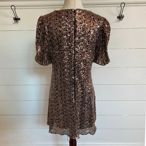 Eliza J Womens Bronze Black Sequin Puff Sleeve Shift Mini Dress‎ Size 10 - Image 5