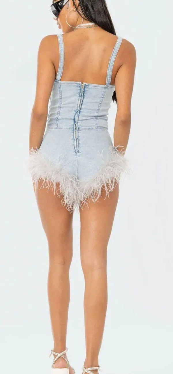 Edikted Fluffy Denim Romper - Image 2