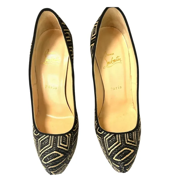 Christian Louboutin Daffodile 160 Platform Pumps Panama Black Cream 38.5‎ - Image 4