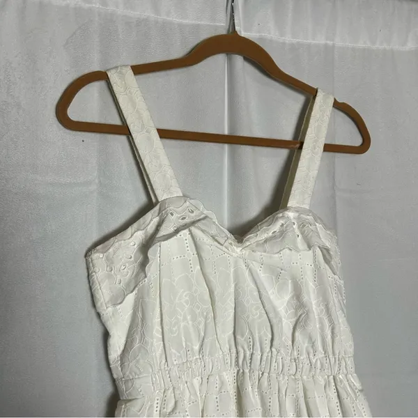 Madewell White Lace Trim Eyelet Midi Dress Sweetheart Neckline 100%‎ Cotton 2 - Image 4