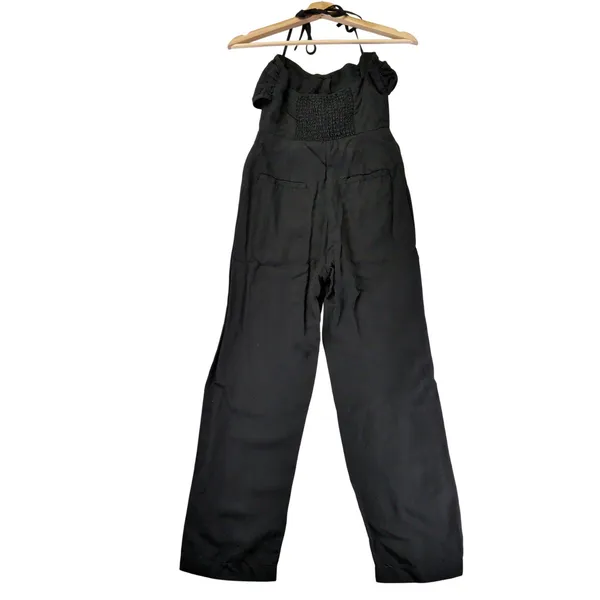 Majorelle‎ Black Tencel Linen Blend Halter Cut-Out Wide Leg Jumpsuit XXS - Image 2