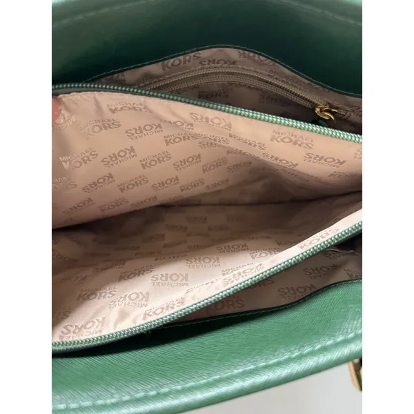 Michael Kors Voyager Medium Top Zip Tote Dark Green Saffiano Leather Handbag - Image 3