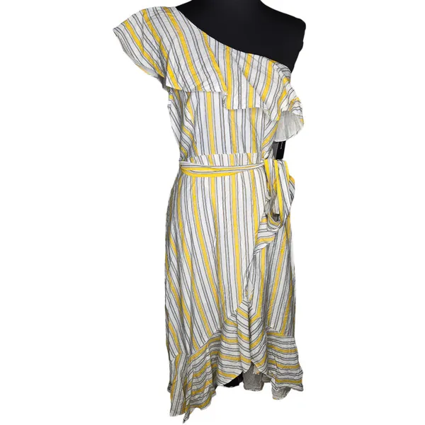 Lulus High Tide Yellow Striped One Shoulder Midi Dress‎ - Image 2