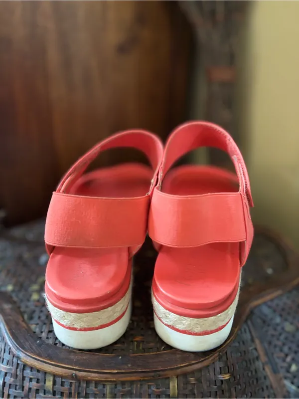 Franco Sarto Coral Pink Espadrille Wedge Sandals - Image 6