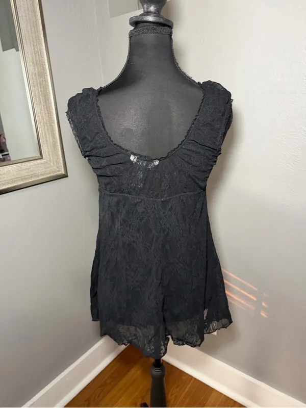 Hillard & Hanson black lace babydoll chemise y2k rose bow whimsygoth large - Image 4