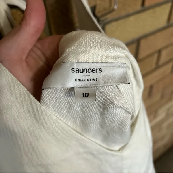 RTR Saunders Collective White Halter Maxi Slit Dress Linen Blend Size 10 - Image 5