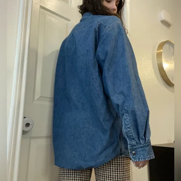 Vintage Orvis Aztec Blanket Lined‎ Denim Chambray Jacket Size Large - Image 4