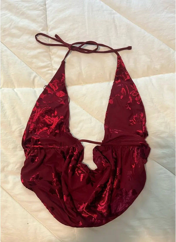 Garage Burgundy Velvet Roses Open Back Summer Top - Image 3