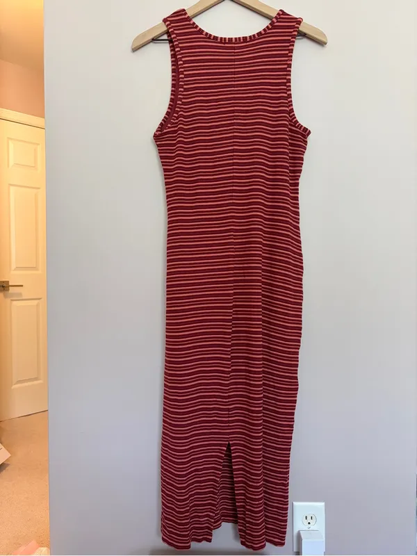 Marine Layer Lexi Rib Daytime Midi Dress Ruby Wine Multi Stripe Large - Image 3
