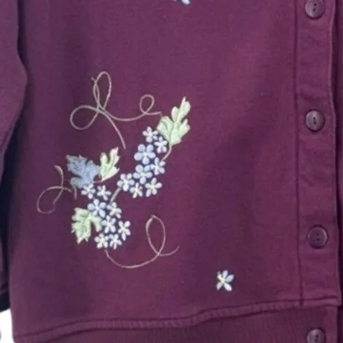 Vintage Embroidered Jog Set Size 1X Straight Leg Wine Cottagecore Fall Cozy Warm - Image 4