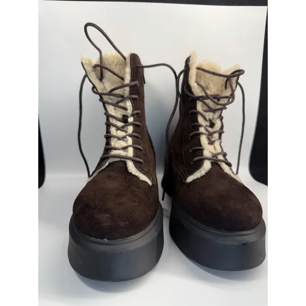 Steve Madden Jazmin faux fur-lined‎ suede lace-up side zip combat boots - Image 2
