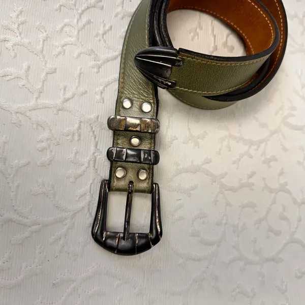 Belt Vintage Women's Leather Western Olive Green Designer Cowboy Unisex Classic - Image 4