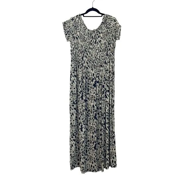 Mystree Womens Animal Print Smocked Slit Summer Maxi Dress Black Green Large‎ - Image 3