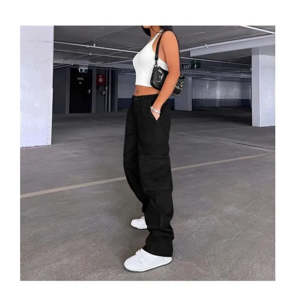 NEW Cargo Pants High Waisted Wide Leg Y2K Streetwear M - Image 3