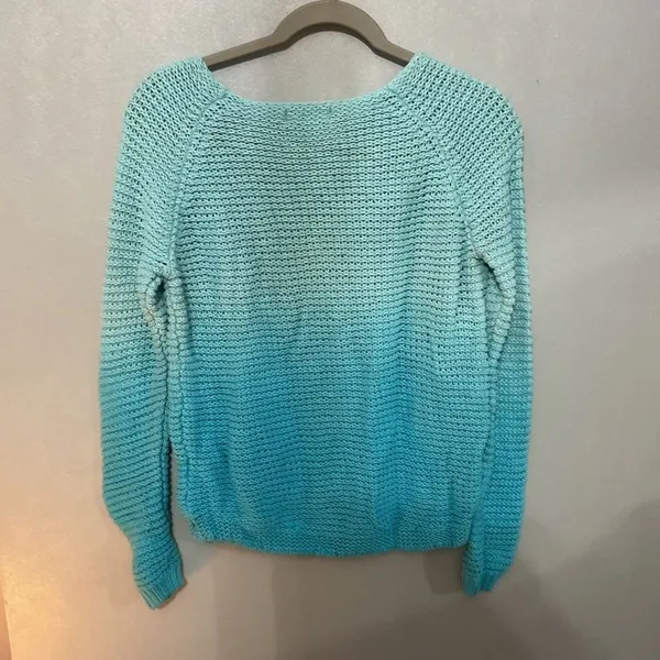 Hollister Womens Sweater Blue Ombre Dip Dye V-Neck Shaker Knit Size Small - Image 3
