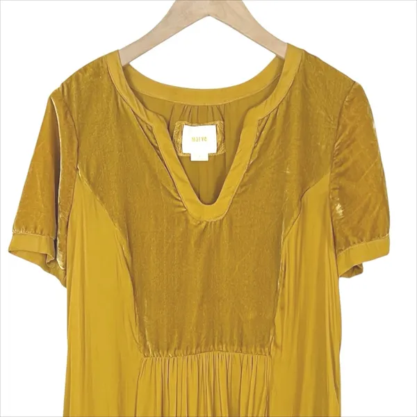 Anthropologie Maeve Ingrid Velvet Tunic Dress in Golden Yellow Size Medium - Image 4