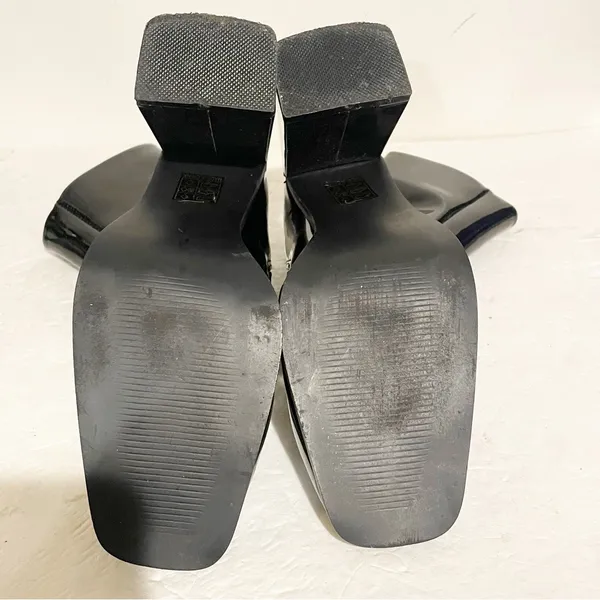 Nasty Gal Size 6 Black Patent Square Toe Flare Heel Boots‎ Zipper Side - Image 6
