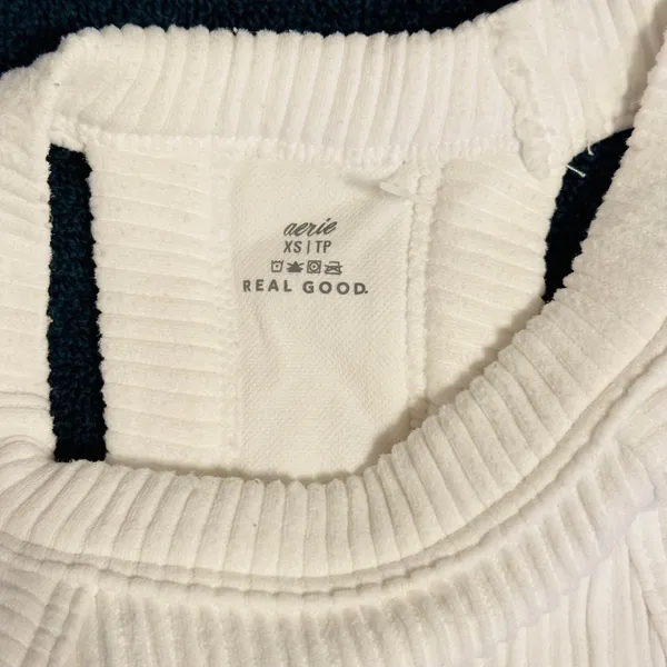 201 | NWOT Aerie Real Good Womens XS Ribbed High Neck Halter Crop‎ Top White - Image 3