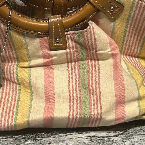 Vintage Fossil Striped Canvas hand Bag with Brown Handles - Image 4