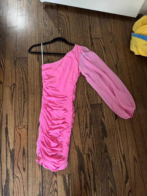 Oh Polly Mini Dress Pink Ruched - Image 2