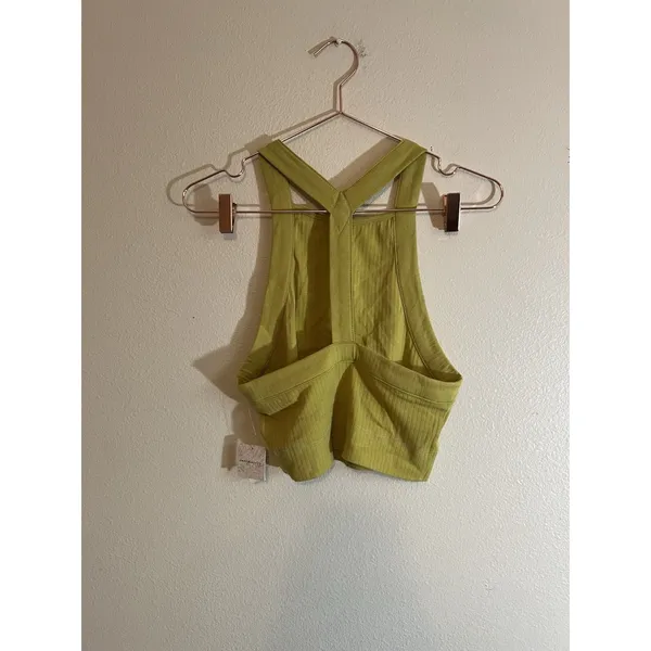 INTIMATELY FREE PEOPLE Catch Up Green/ Yellow Ribbed Crop‎ Top Women’s Size L - Image 6