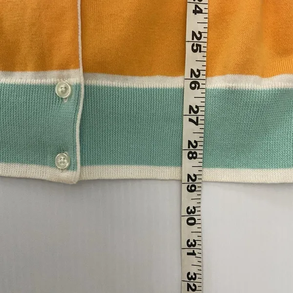 Lands' End‎ Cardigan Women’s Size L TALL Purple Orange Striped Button Up Cotton - Image 10