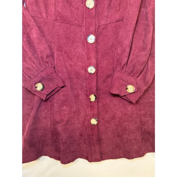 Lulus Burgundy Corduroy Button Front Mini‎ Dress Long Sleeve Square Neck XS NEW - Image 5