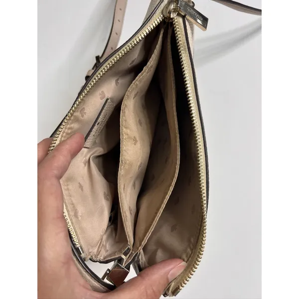 Kate Spade Leila Two-Tone Crossbody Bag Purse Small Leather Beige Taupe Neutral - Image 10