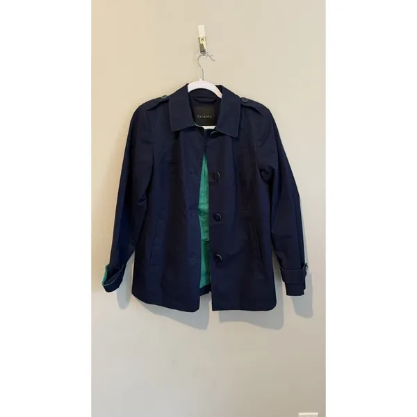Talbots Rain Trench Coat Jacket Women Size XS Blue Button Up Military Preppy - Image 4