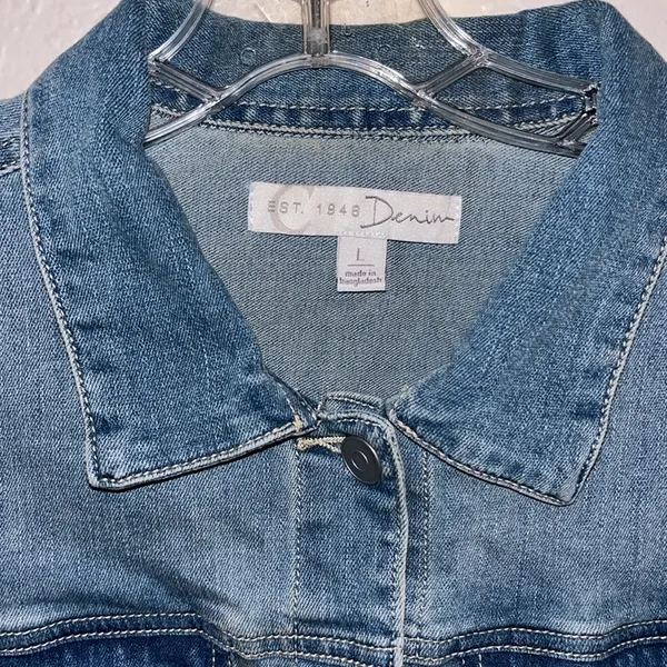 Vintage Denim Jean Jacket Sleeveless Vest Ruffle Hem Cottagecore Teacher Granny - Image 2