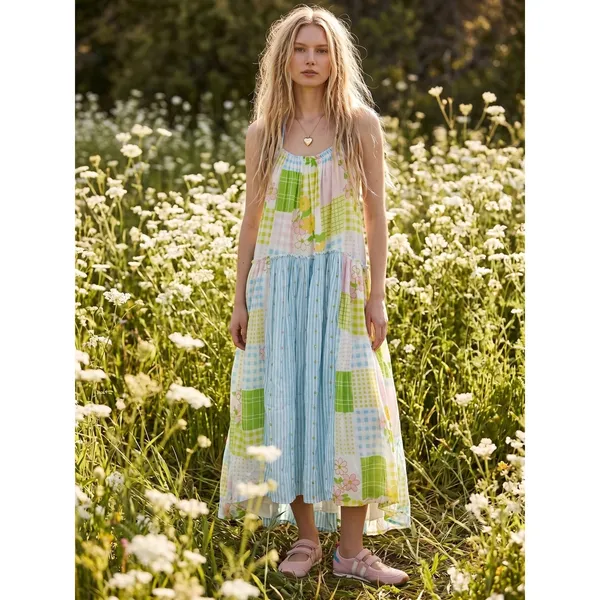 Free People Cottage Embroidered Patched And Pretty Halter Midi Maxi Dress Medium - Image 4