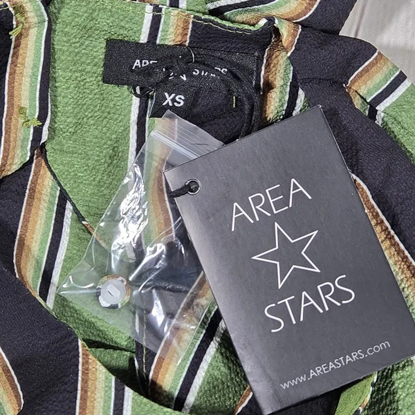 Area Stars Stripe Long Tiered Dress Green Black XS ASDJ23308GS Open‎ Back Maxi - Image 6