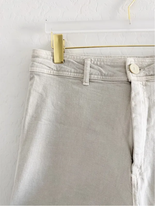 ZARA High Waisted Marine Cargo Jeans Raw Hem Khaki Beige Wide Leg Retro‎ Size 14 - Image 12