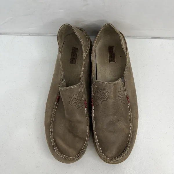OluKai 9.5 Nohea Nubuck Loafers Taupe Leather Slip On Casual Comfort Shoes Women - Image 6