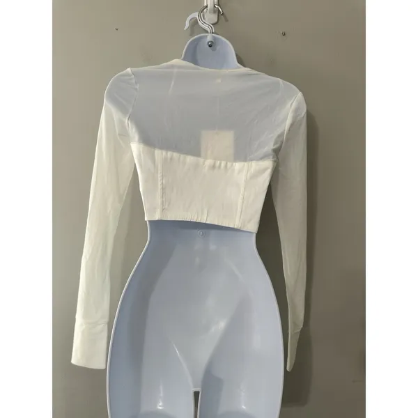 NIA The Label Taurus Top XS White Ruched Satin Corset‎ Bodice Long Sleeve Mesh - Image 5