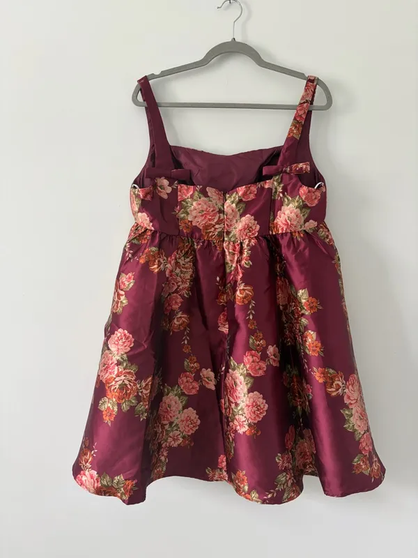 Lulu’s Unbelievably Lovely Red Floral Babydoll Empire Waist Mini Dress NWT XL - Image 3