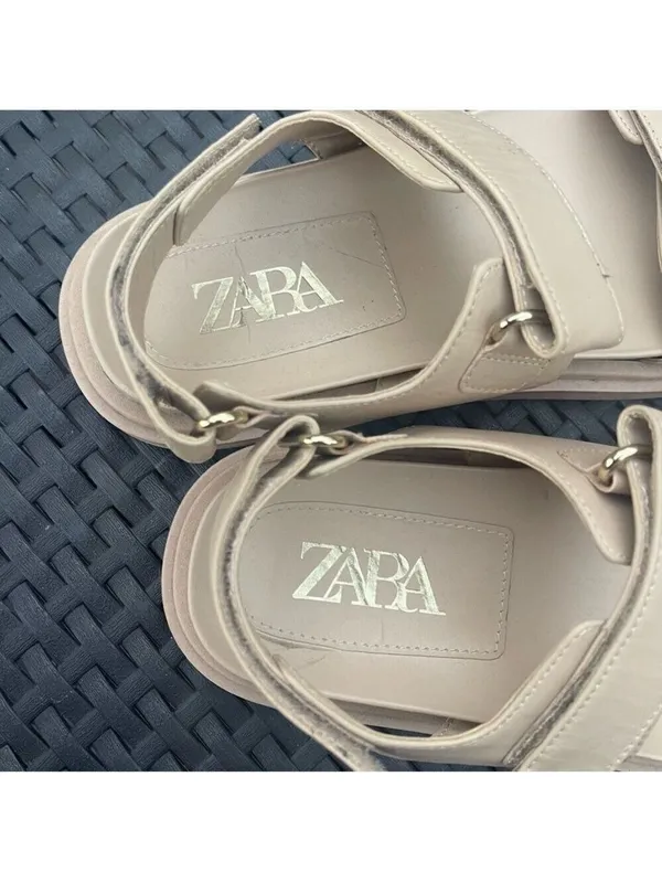 Zara Leather Platform Chunky Dad Sandals - Cream/Beige - Size 38 - Image 9