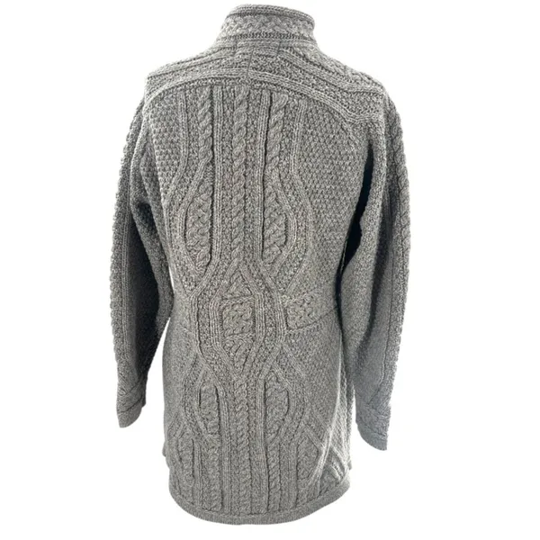 Aran crafts merino wool Long Button‎ Cable gray sz M Size M - Image 2
