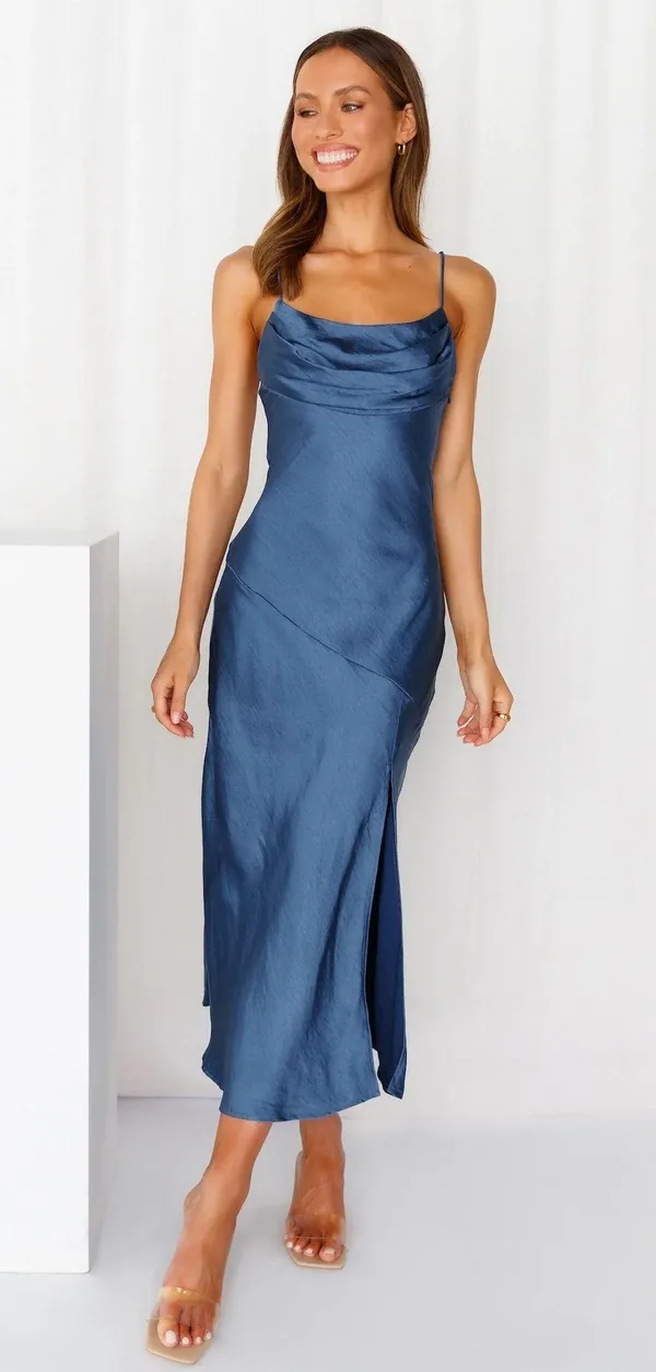 Hello Molly LYCHEE MARTINI SATIN MIDI DRESS NAVY - Image 8