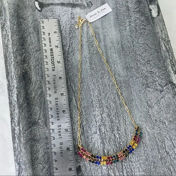 Anna & Ava Multicolor Crystal Fashion Curved Bar‎ Necklace Gold NWT - Image 9