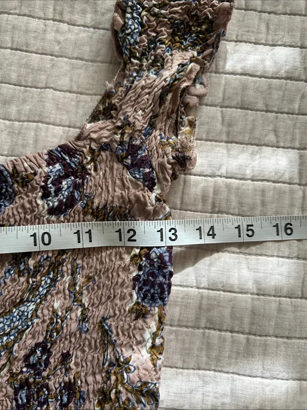 Angie Aawari nude blush, BoHo floral smocked maxi dress small - Image 14