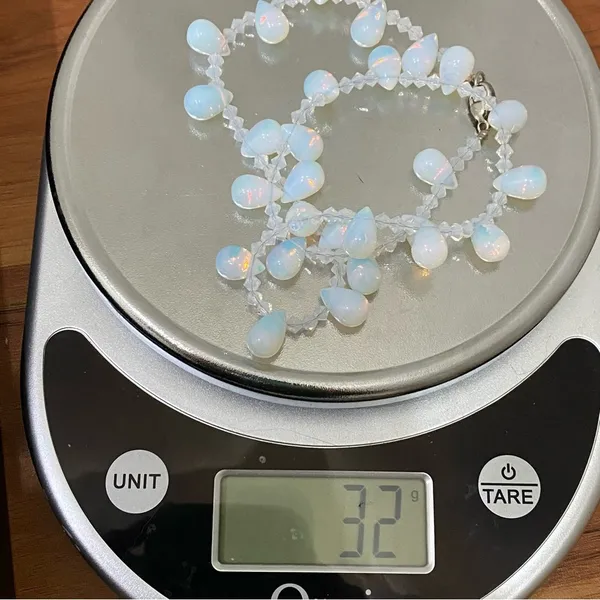 Opalite Teardrop Top Drilled Beaded 18” Necklace W/ Sterling Silver Clasp 32g. - Image 11
