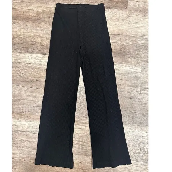 Reformation Mirabel Ribbed Hi Rise‎ Stretch Straight Leg Lounge Black Pants XS - Image 12