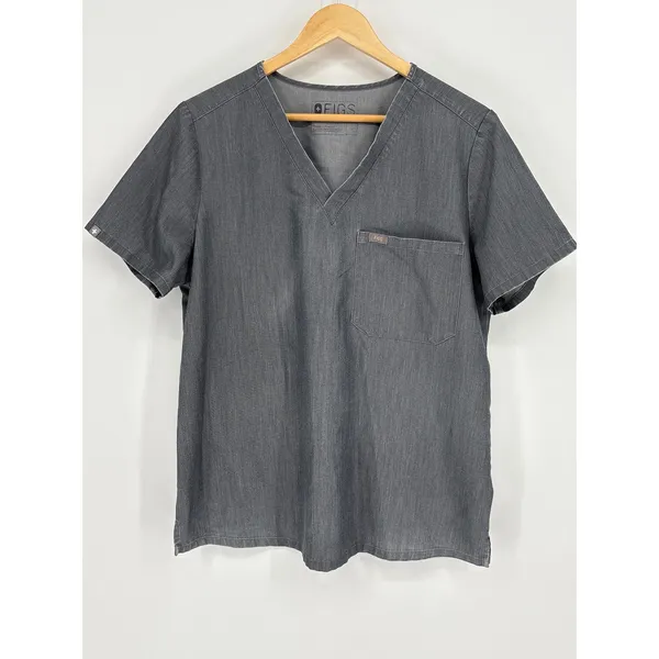 FIGS‎ Caspian V-Neck Scrub Top Large Heathered Charcoal Gray Single Pocket - Image 2