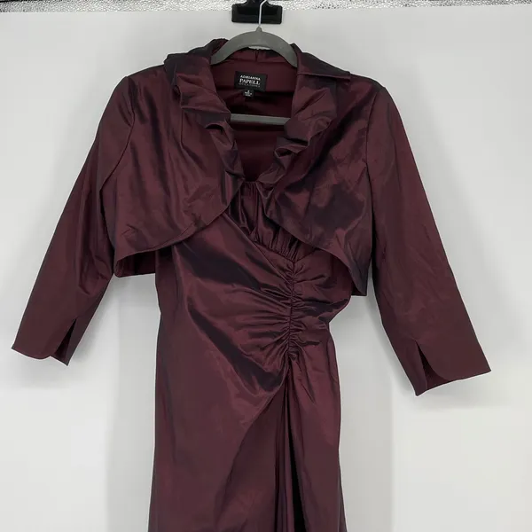 Vintage Adrianna Papell Occasions Burgundy Ruched Gown‎ with Bolero Set Size 8 - Image 3