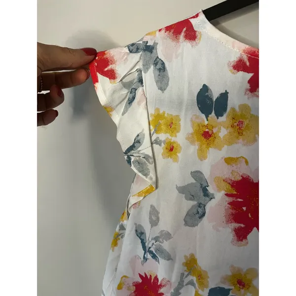 Emily Wonder Floral Babydoll Blouse Beachy Cap Sleeves Tassel Trim Women's sz. M - Image 9