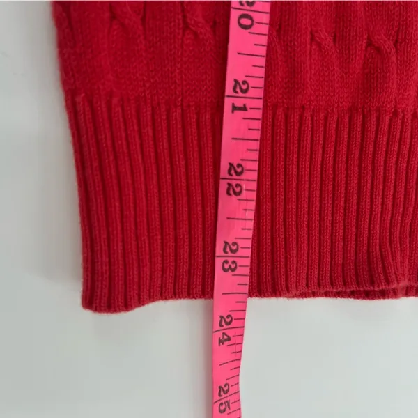 Polo Ralph Lauren Y2k‎ cable Red V-Neck Sweater embroidered initial sz S - Image 5